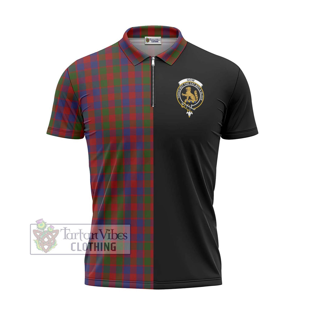 Gow Tartan Zipper Polo Shirt with Family Crest and Half Of Me Style - Tartanvibesclothing Shop