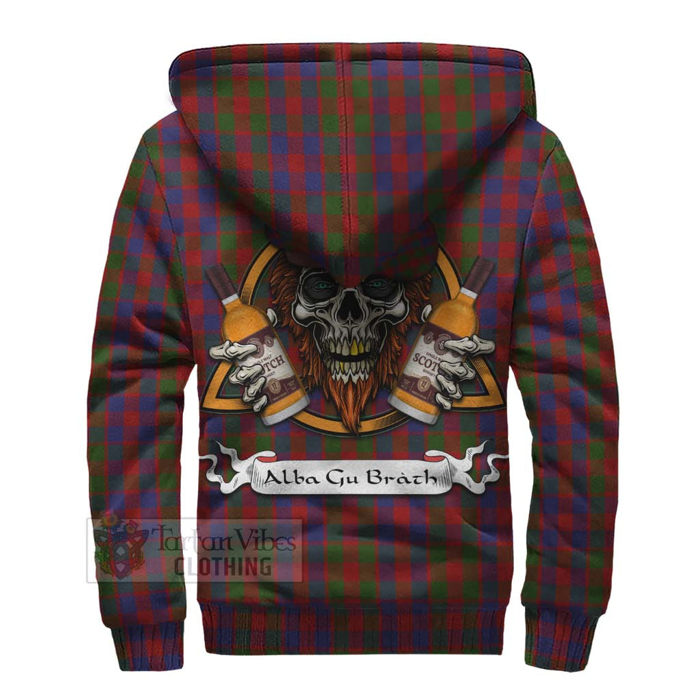 Tartan Vibes Clothing Gow Tartan Sherpa Hoodie with Family Crest and Bearded Skull Holding Bottles of Whiskey