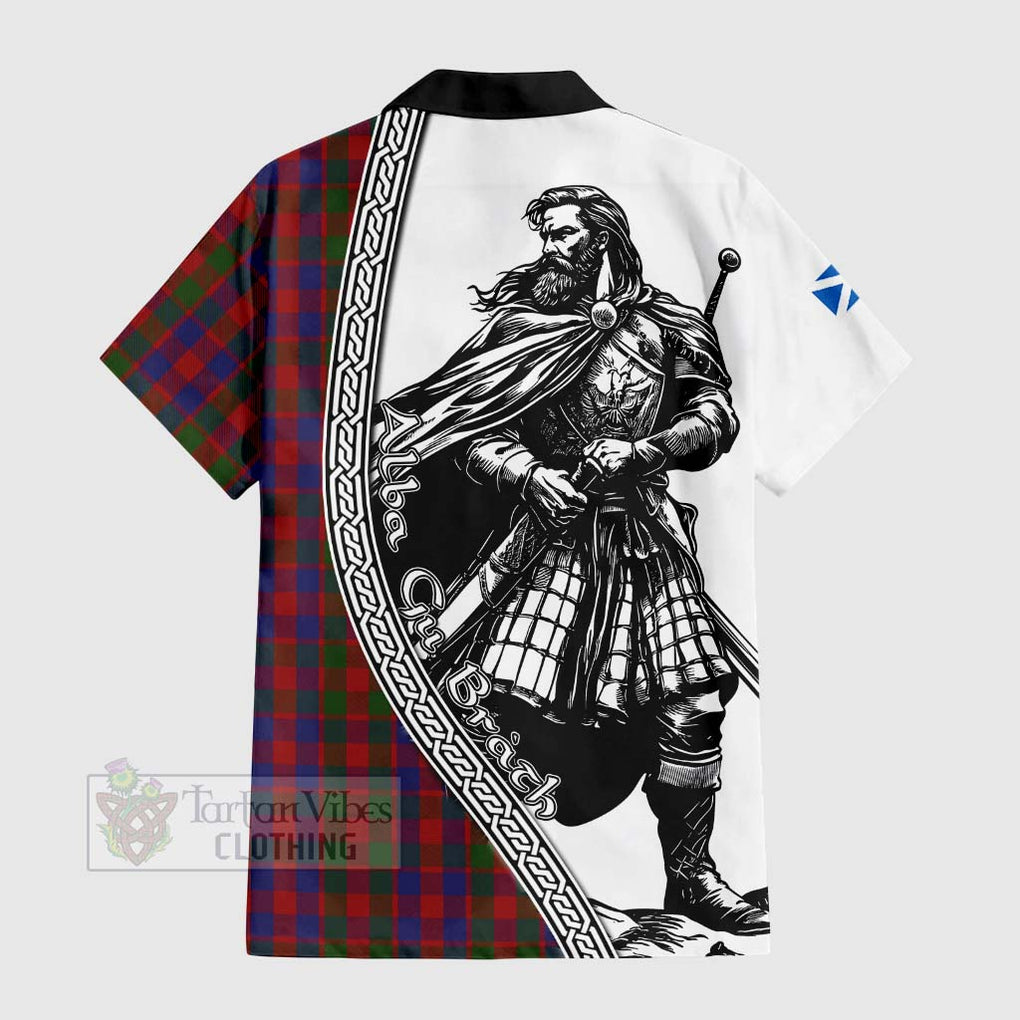 Tartan Vibes Clothing Gow Tartan Clan Crest Short Sleeve Button Shirt with Highlander Warrior Celtic Style