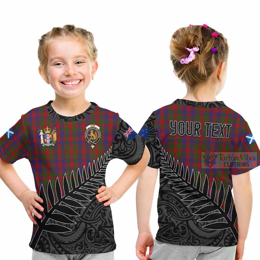 Tartan Vibes Clothing Gow Crest Tartan Kid T-Shirt with New Zealand Silver Fern Half Style