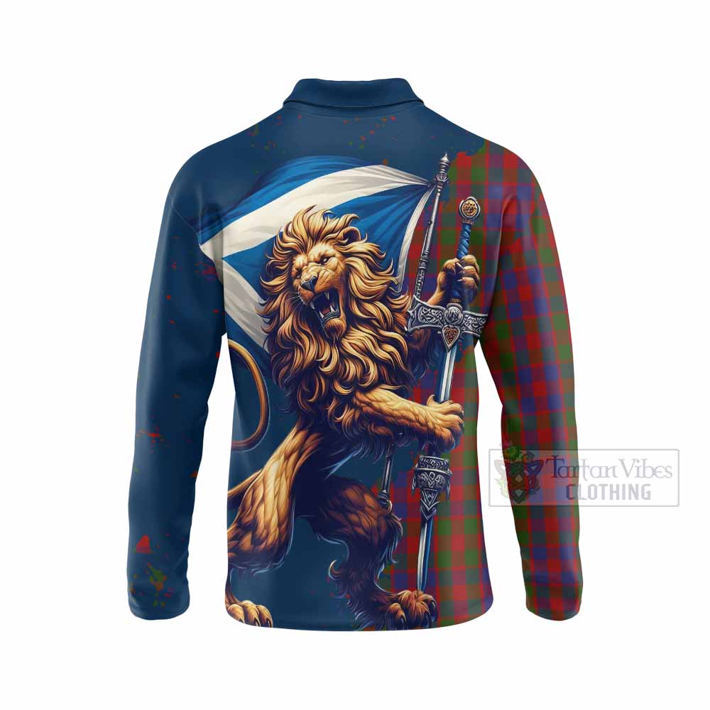 Tartan Vibes Clothing Gow Tartan Family Crest Long Sleeve Polo Shirt with Scottish Majestic Lion