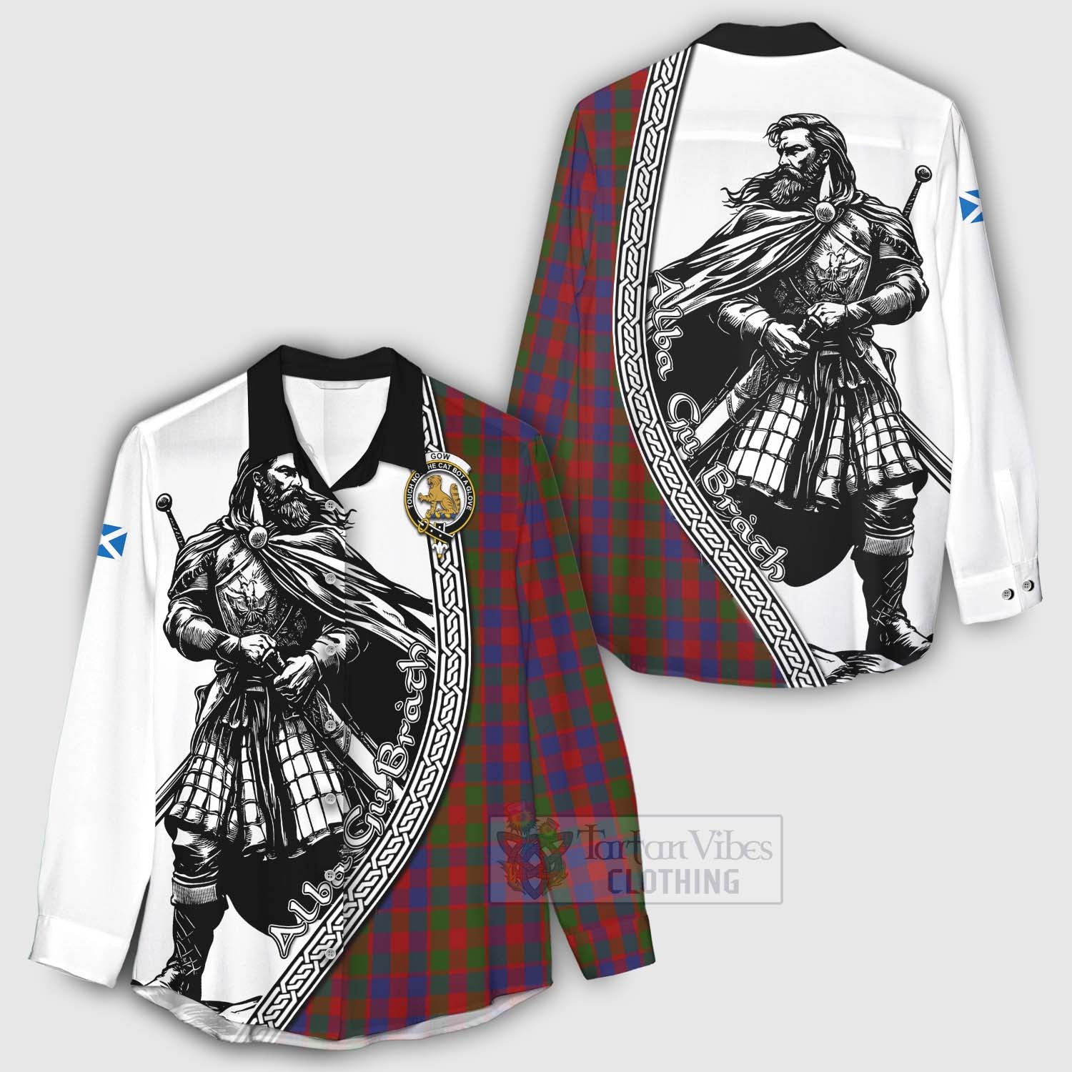 Tartan Vibes Clothing Gow Tartan Clan Crest Women's Casual Shirt with Highlander Warrior Celtic Style