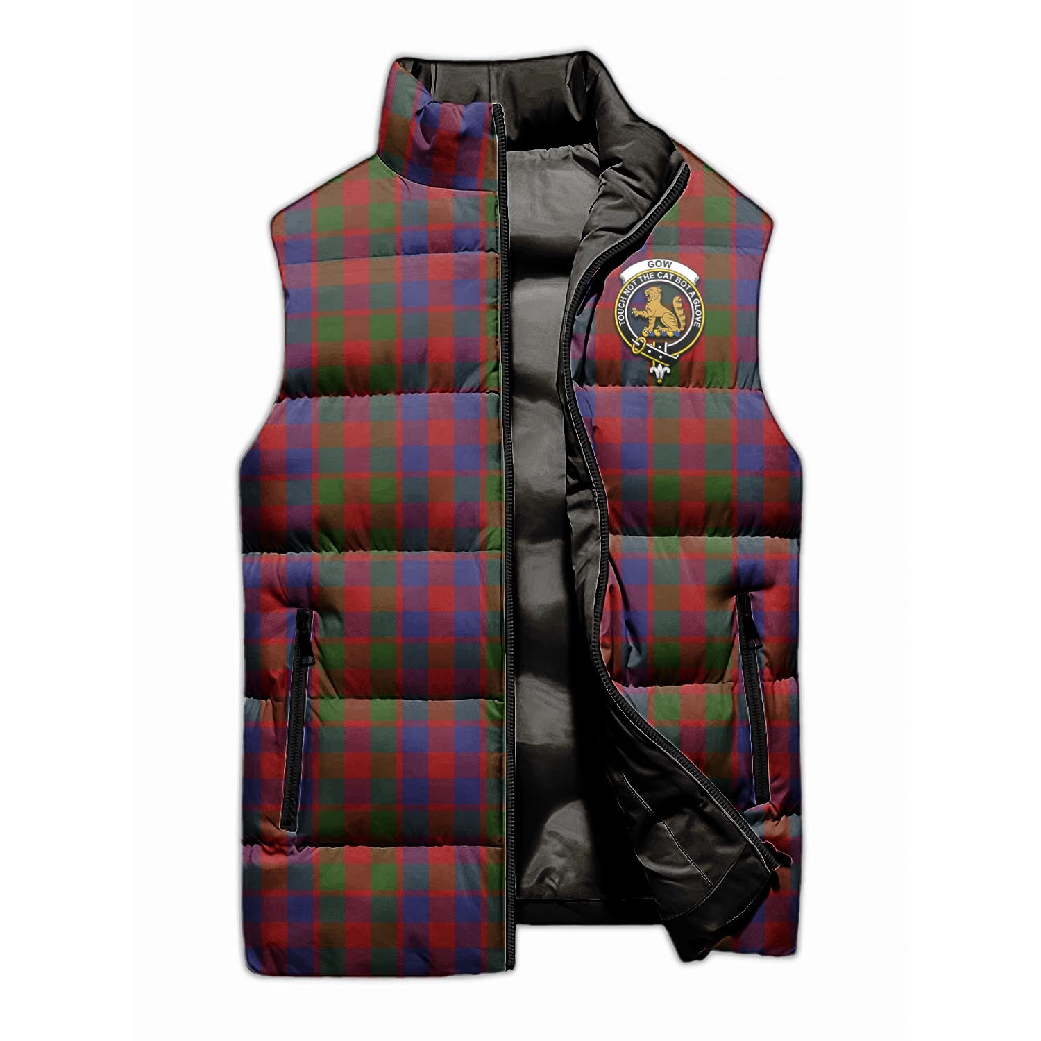 Gow Tartan Sleeveless Puffer Jacket with Family Crest - Tartanvibesclothing