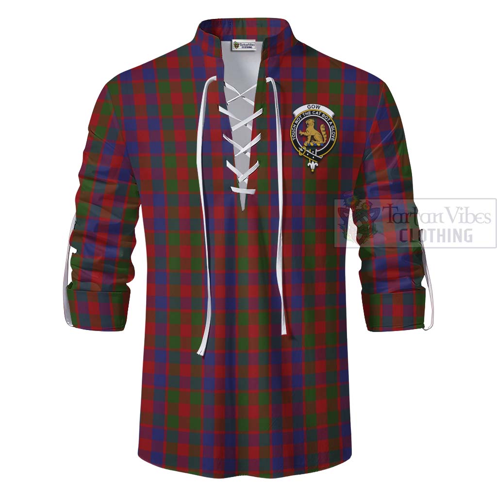 Tartan Vibes Clothing Gow Tartan Ghillie Kilt Shirt with Family Crest Celtic Skull Style