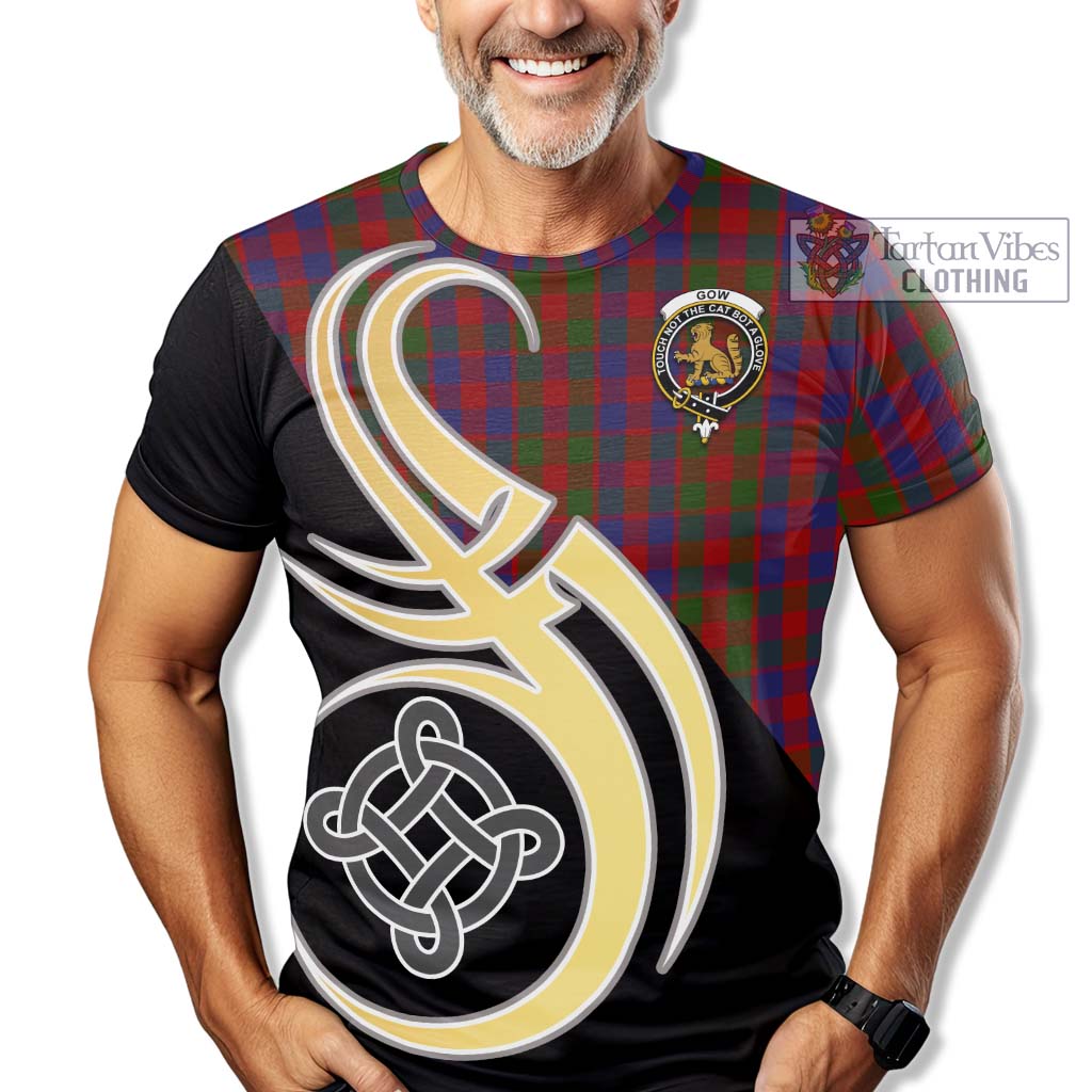 Tartan Vibes Clothing Gow Tartan T-Shirt with Family Crest and Celtic Symbol Style