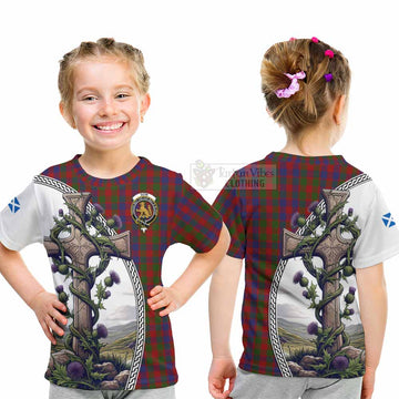 Gow Tartan Kid T-Shirt with Family Crest and St. Andrew's Cross Accented by Thistle Vines - Tartan Vibes Clothing