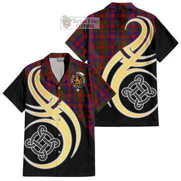 Gow Tartan Short Sleeve Button Shirt with Family Crest and Celtic Symbol Style