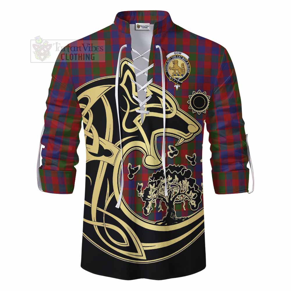 Tartan Vibes Clothing Gow Tartan Ghillie Kilt Shirt with Family Crest Celtic Wolf Style