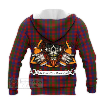 Gow Tartan Knitted Hoodie with Family Crest and Bearded Skull Holding Bottles of Whiskey - Tartan Vibes Clothing