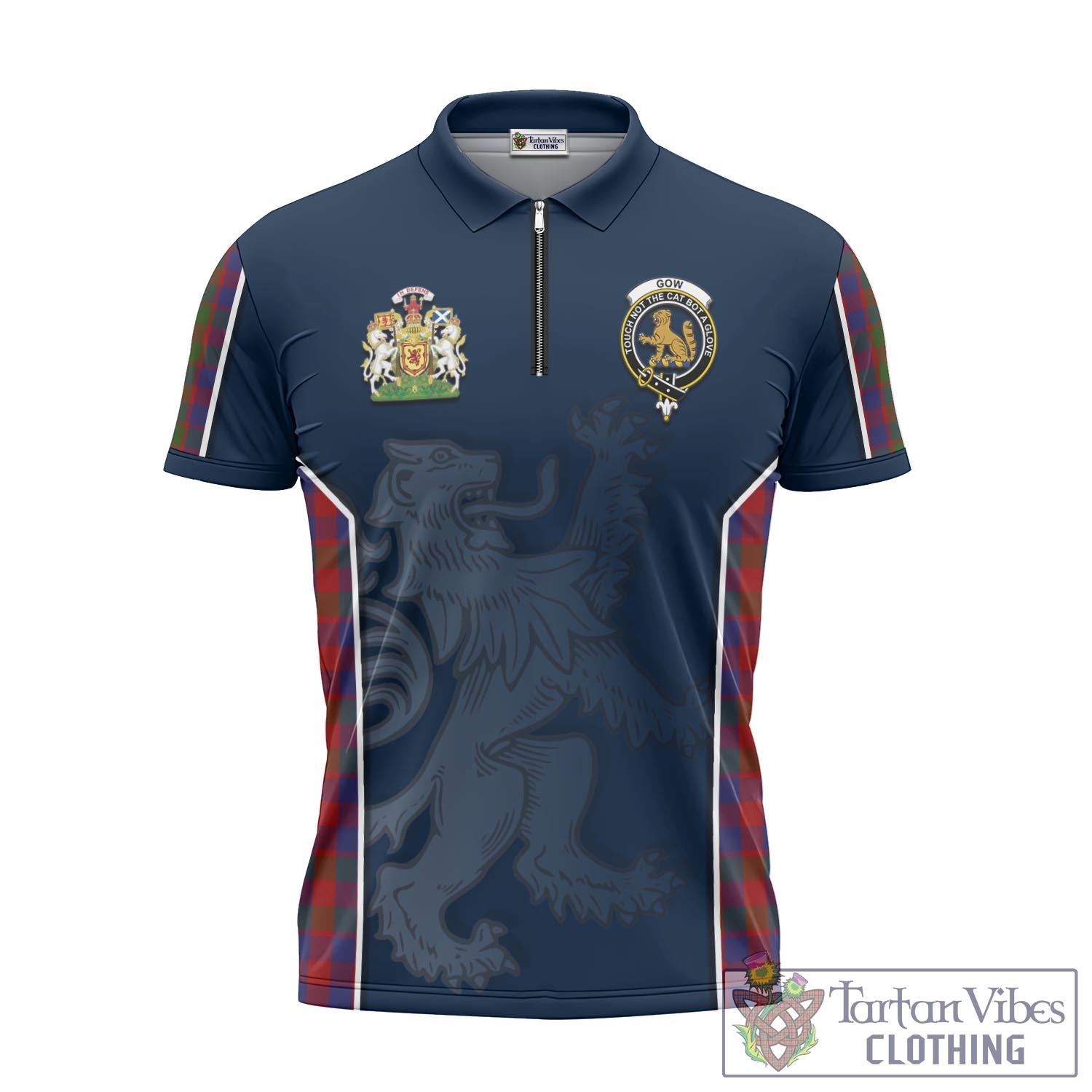 Tartan Vibes Clothing Gow Tartan Zipper Polo Shirt with Family Crest and Lion Rampant Vibes Sport Style