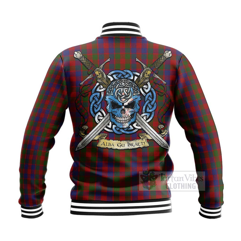 Tartan Vibes Clothing Gow Tartan Baseball Jacket with Family Crest Celtic Skull Style