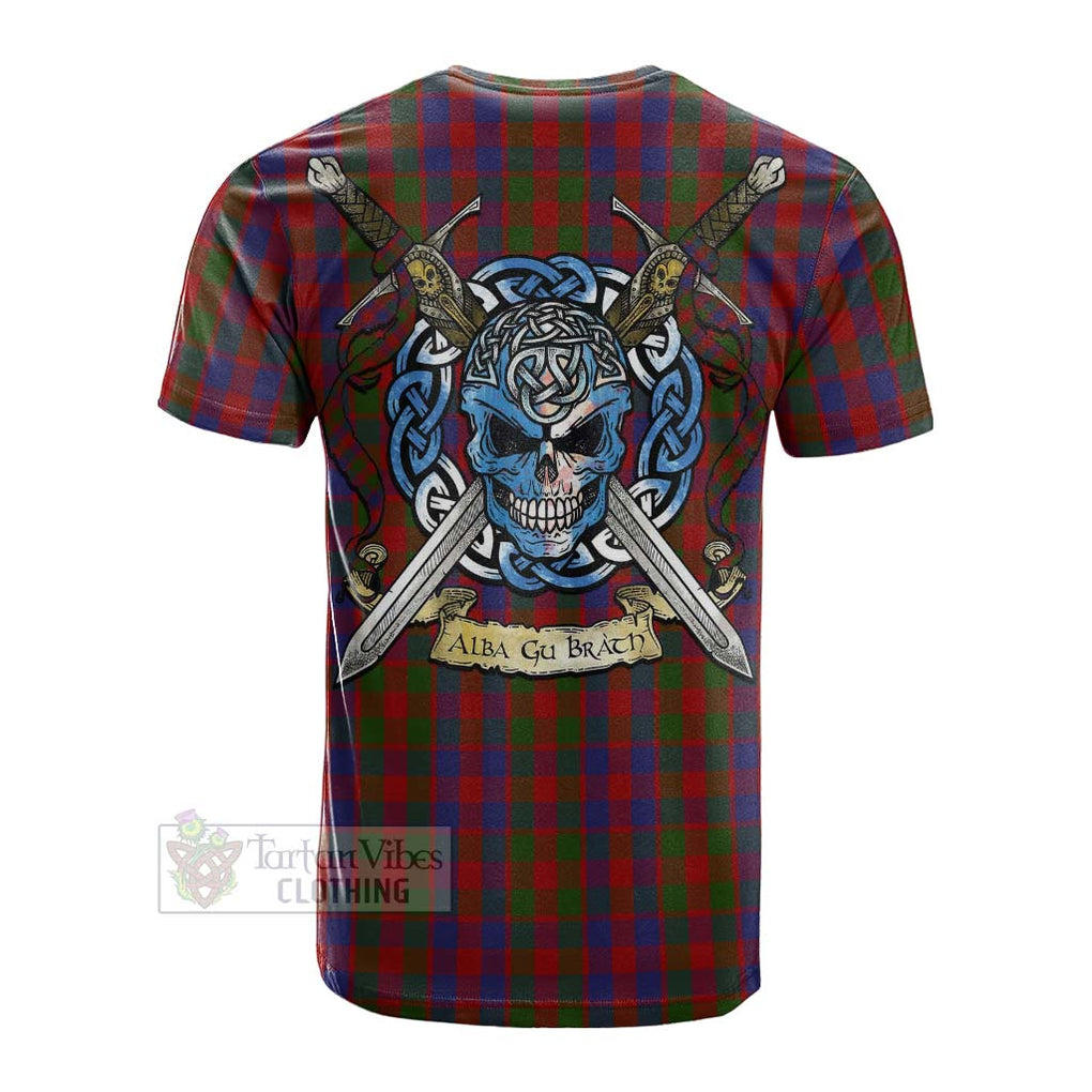 Tartan Vibes Clothing Gow Tartan Cotton T-shirt with Family Crest Celtic Skull Style