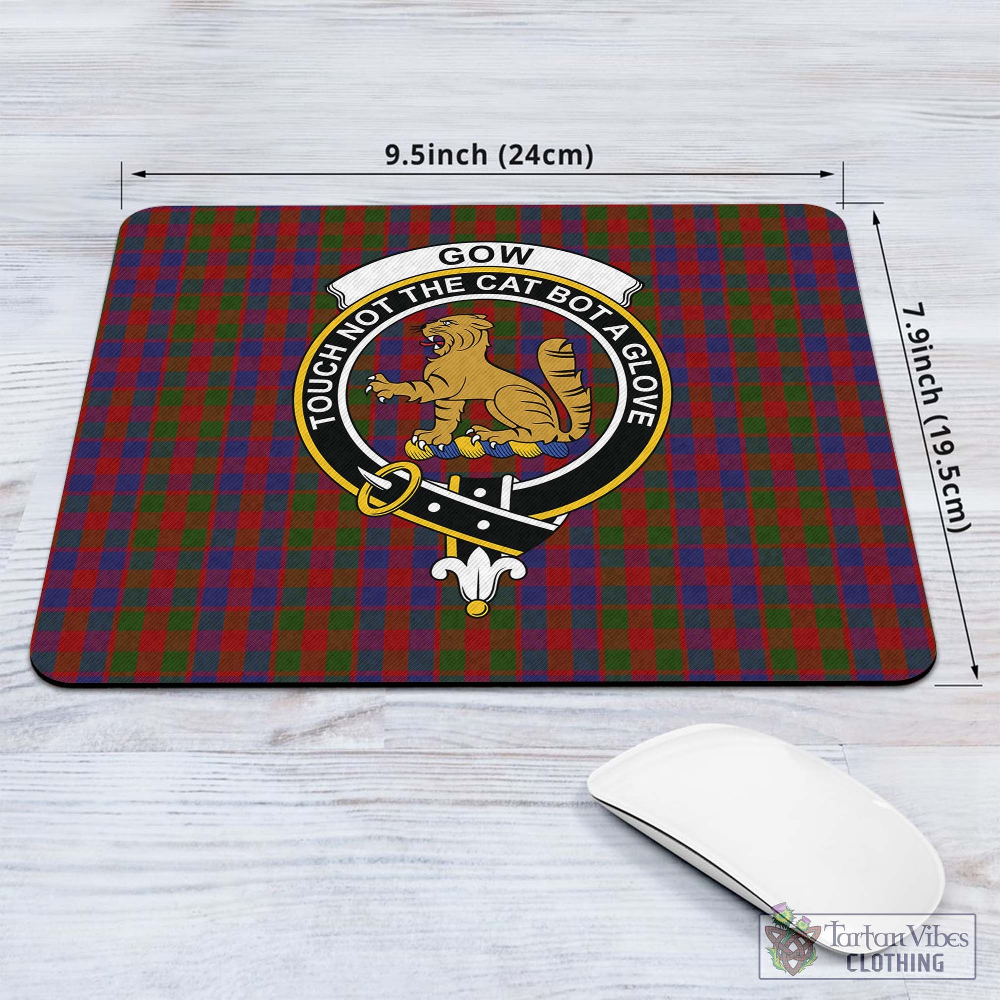 Tartan Vibes Clothing Gow Tartan Mouse Pad with Family Crest