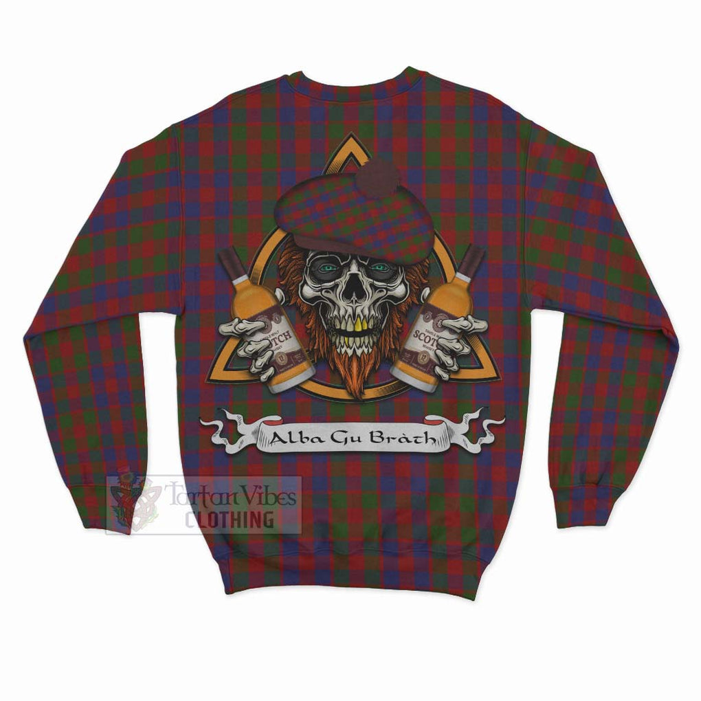 Tartan Vibes Clothing Gow Tartan Sweatshirt with Family Crest and Bearded Skull Holding Bottles of Whiskey