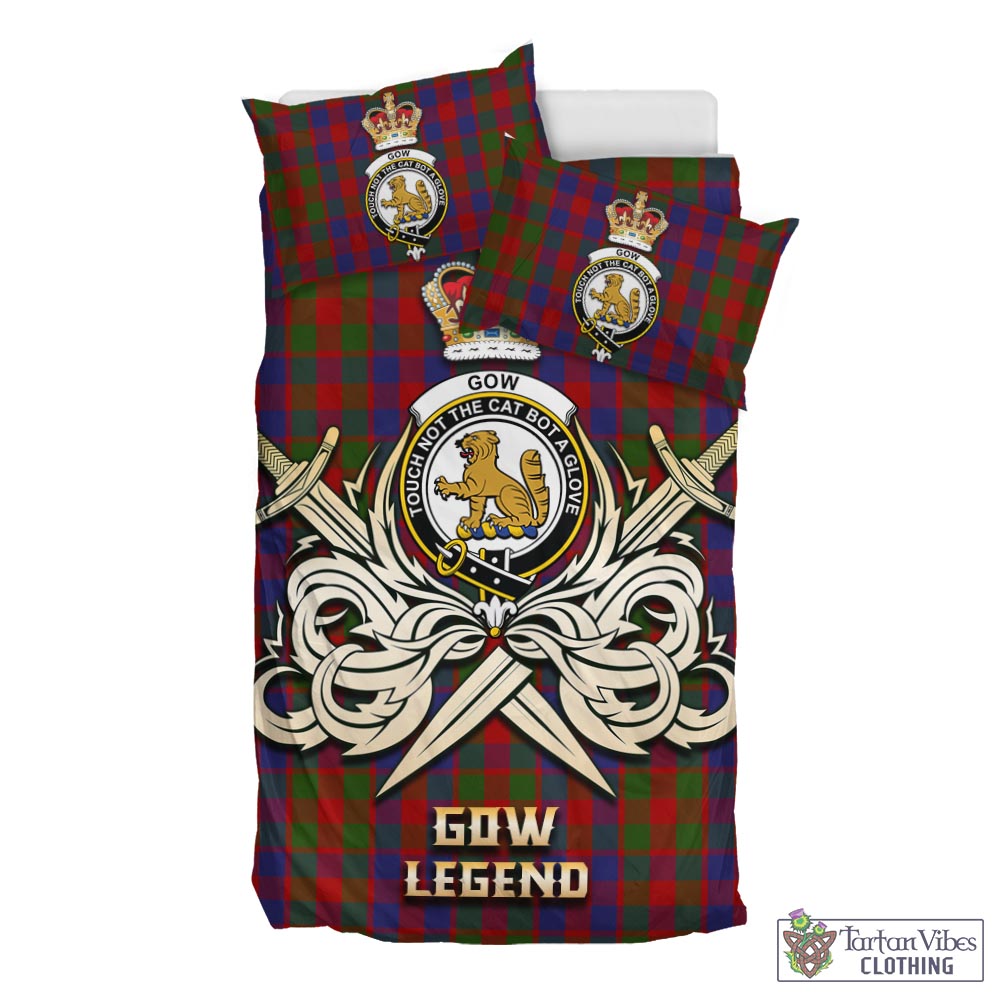 Tartan Vibes Clothing Gow Tartan Bedding Set with Clan Crest and the Golden Sword of Courageous Legacy