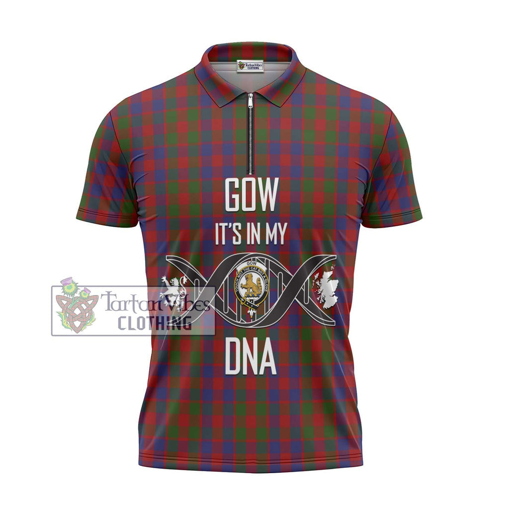 Gow Tartan Zipper Polo Shirt with Family Crest DNA In Me Style - Tartanvibesclothing Shop