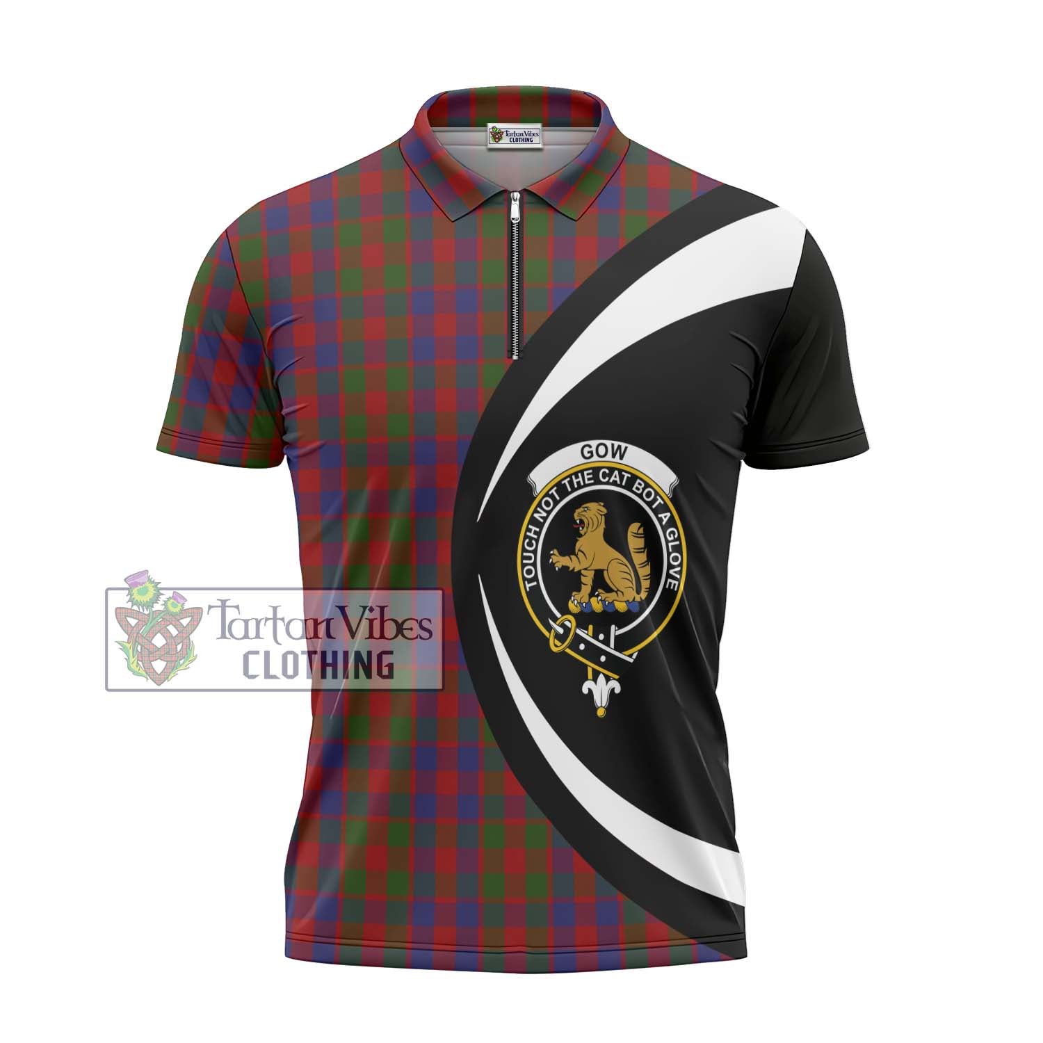 Tartan Vibes Clothing Gow Tartan Zipper Polo Shirt with Family Crest Circle Style