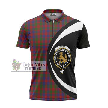 Gow Tartan Zipper Polo Shirt with Family Crest Circle Style