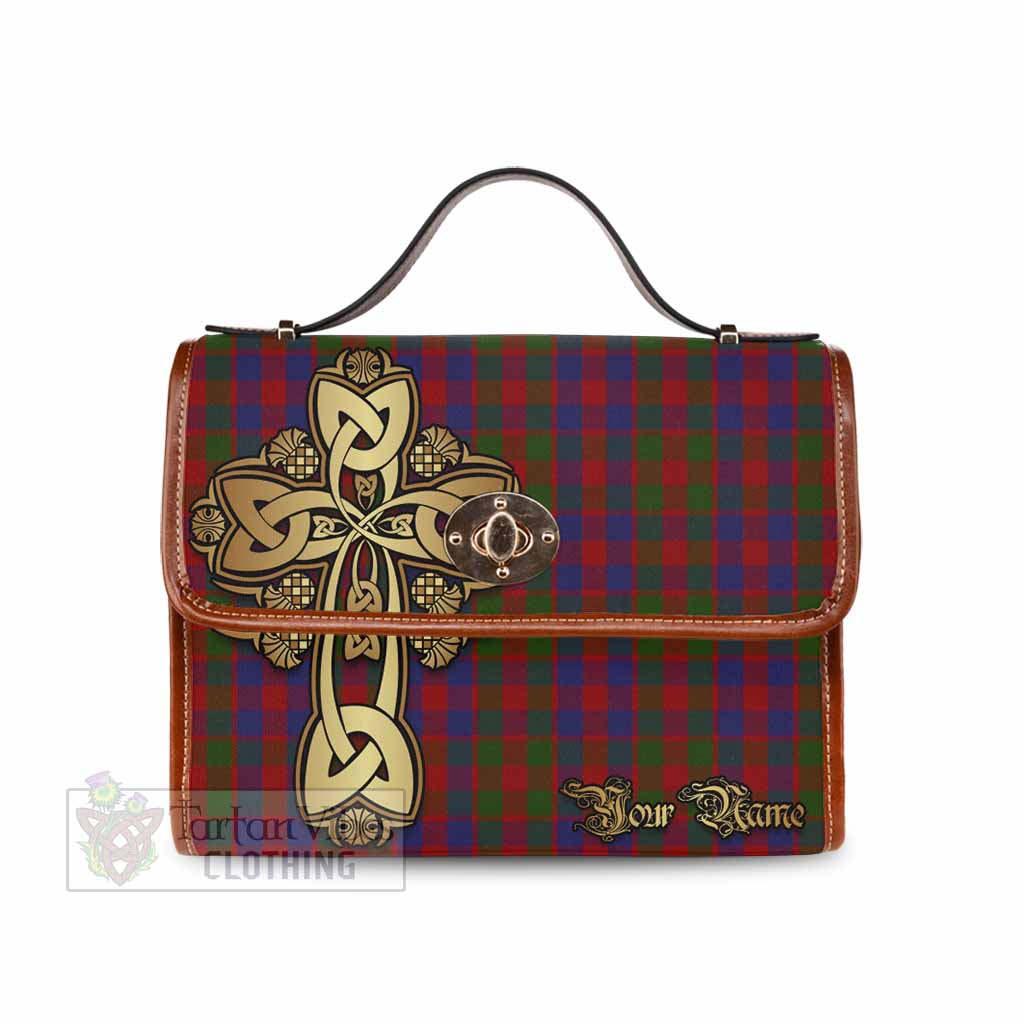 Gow Tartan Waterproof Canvas Bag Golden Thistle Celtic Cross Style Brown Leather Strap One Size 10.5*20*27cm - Tartan Vibes Clothing