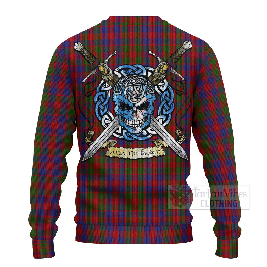 Tartan Vibes Clothing Gow Tartan Knitted Sweater with Family Crest Celtic Skull Style