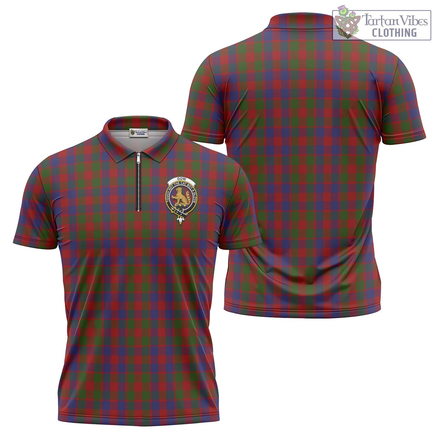 Tartan Vibes Clothing Gow Tartan Zipper Polo Shirt with Family Crest