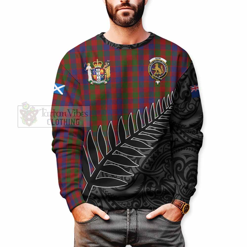 Tartan Vibes Clothing Gow Crest Tartan Sweatshirt with New Zealand Silver Fern Half Style