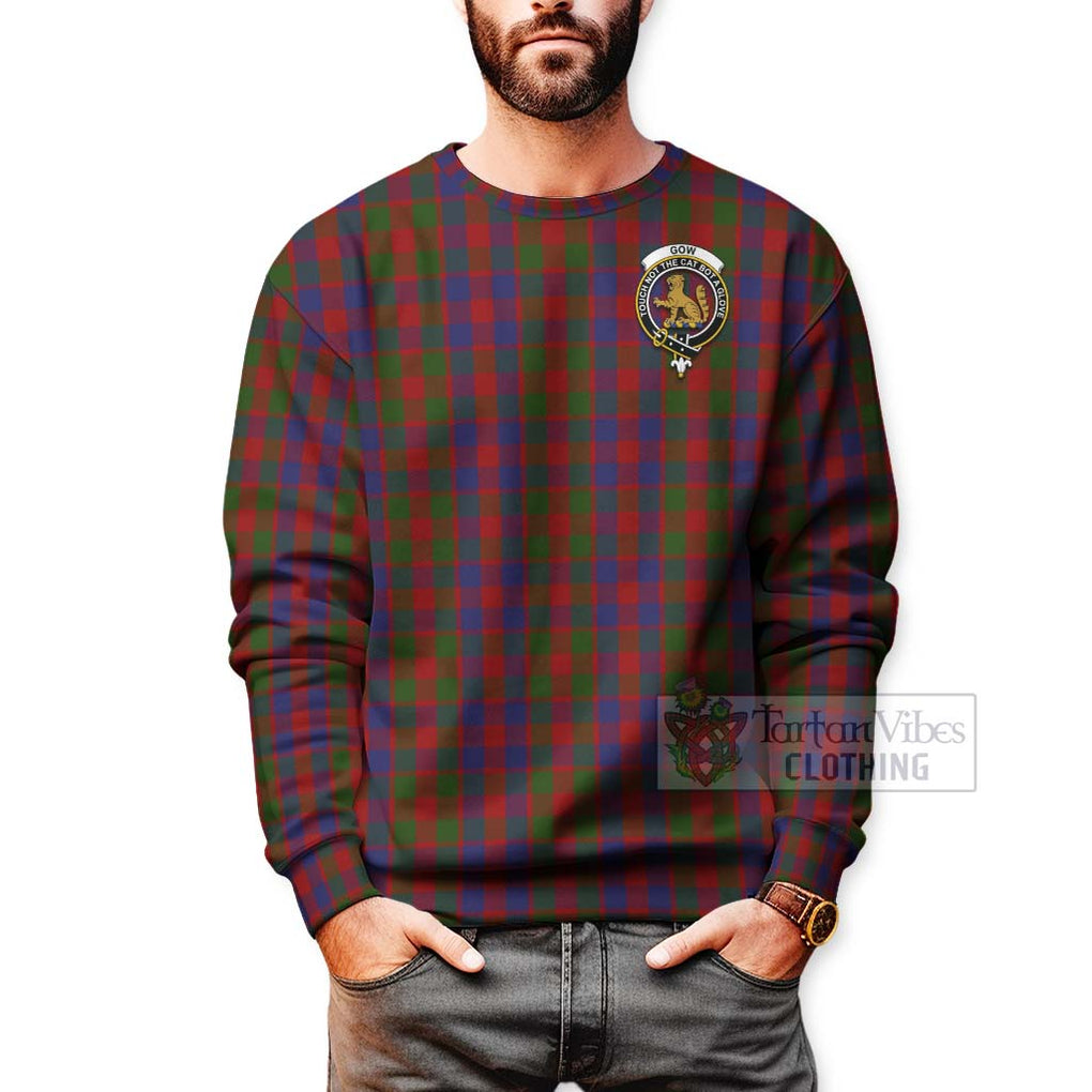 Tartan Vibes Clothing Gow Tartan Sweatshirt with Family Crest and Bearded Skull Holding Bottles of Whiskey