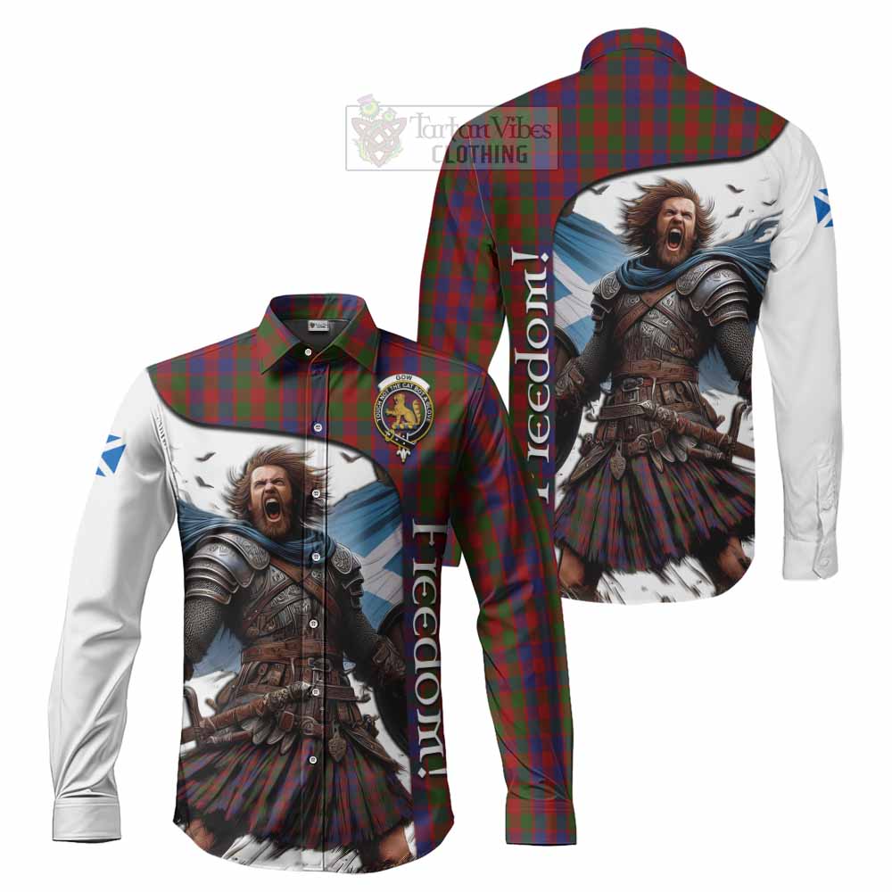 Tartan Vibes Clothing Gow Crest Tartan Long Sleeve Button Shirt Inspired by the Freedom of Scottish Warrior