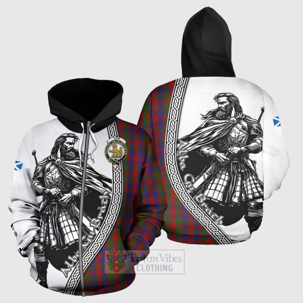 Tartan Vibes Clothing Gow Tartan Clan Crest Hoodie with Highlander Warrior Celtic Style