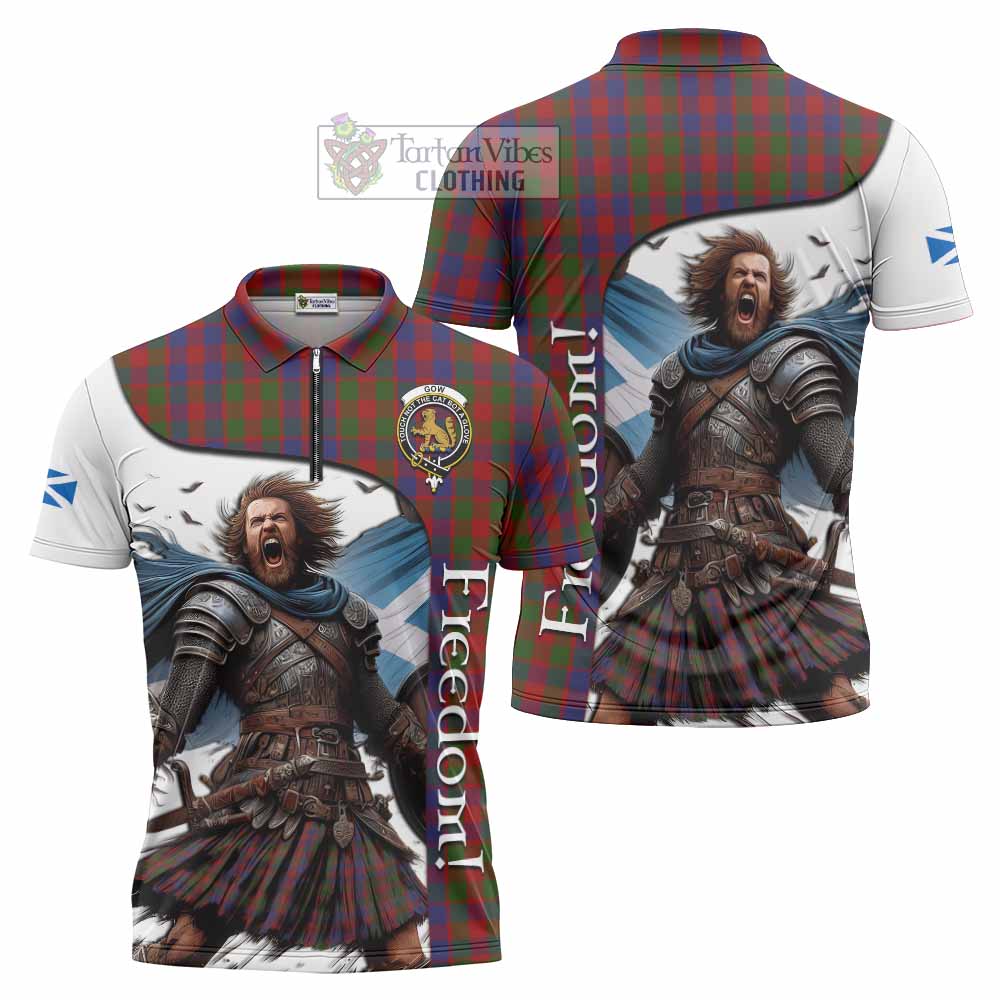 Tartan Vibes Clothing Gow Crest Tartan Zipper Polo Shirt Inspired by the Freedom of Scottish Warrior