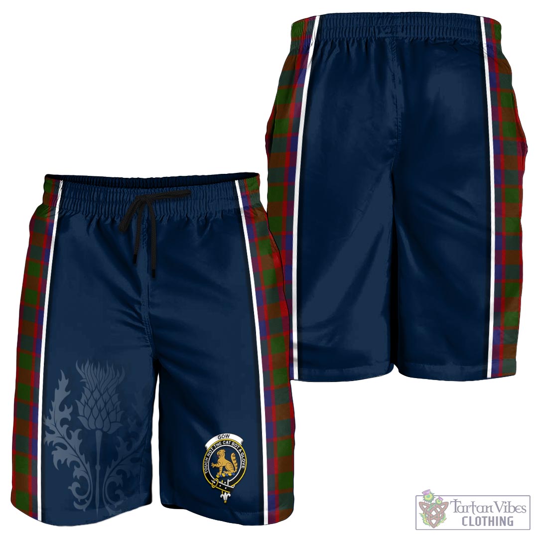 Tartan Vibes Clothing Gow Tartan Men's Shorts with Family Crest and Scottish Thistle Vibes Sport Style