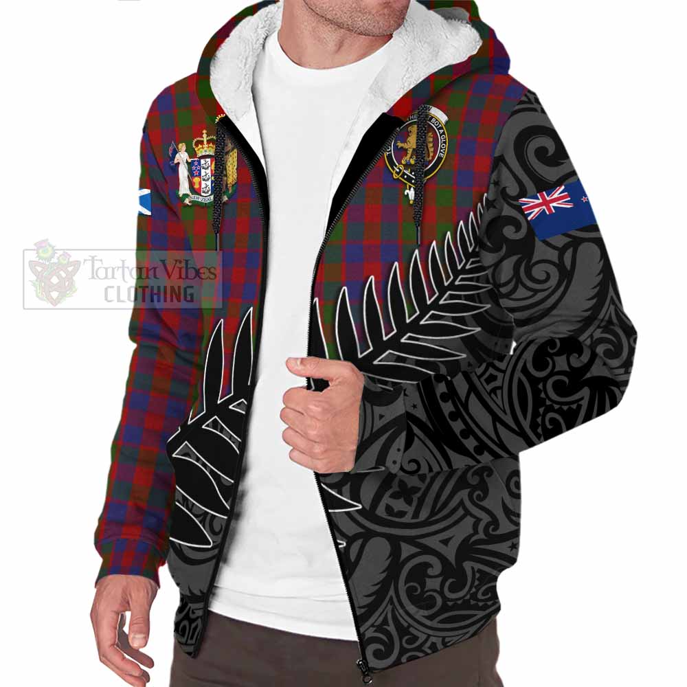 Tartan Vibes Clothing Gow Crest Tartan Sherpa Hoodie with New Zealand Silver Fern Half Style