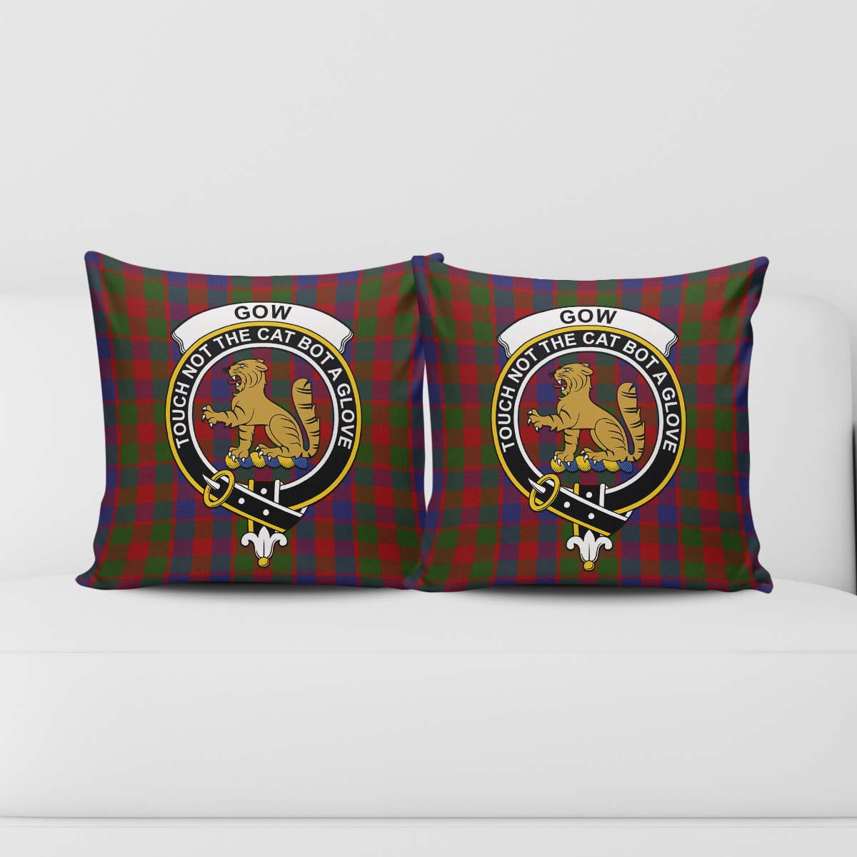 Gow Tartan Pillow Cover with Family Crest - Tartanvibesclothing