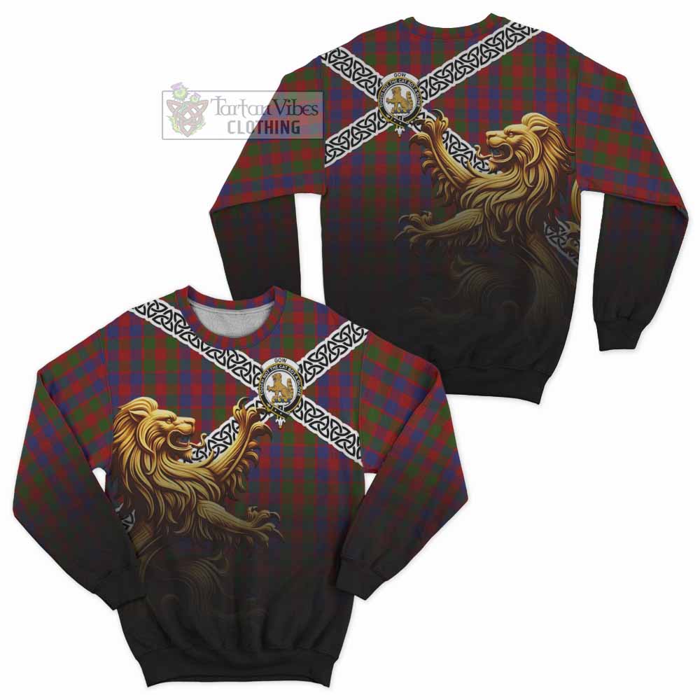 Gow Crest Tartan Sweatshirt with Golden Lion Emblem Celtic Style - Tartan Vibes Clothing