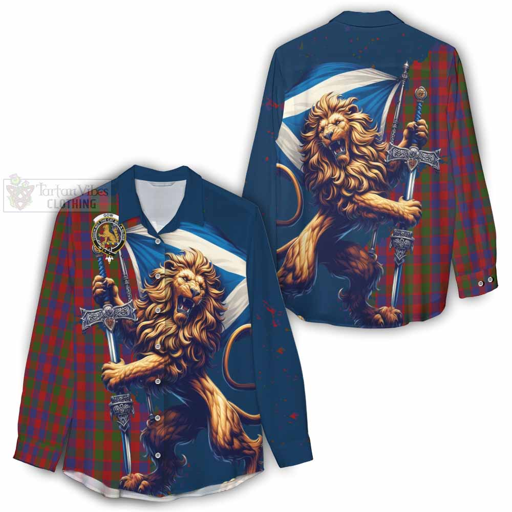 Tartan Vibes Clothing Gow Tartan Family Crest Women's Casual Shirt with Scottish Majestic Lion