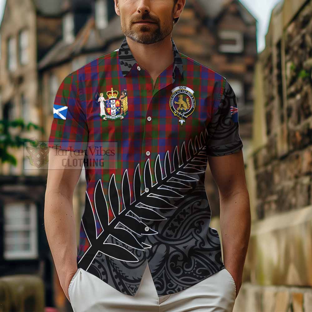 Tartan Vibes Clothing Gow Crest Tartan Short Sleeve Button Shirt with New Zealand Silver Fern Half Style