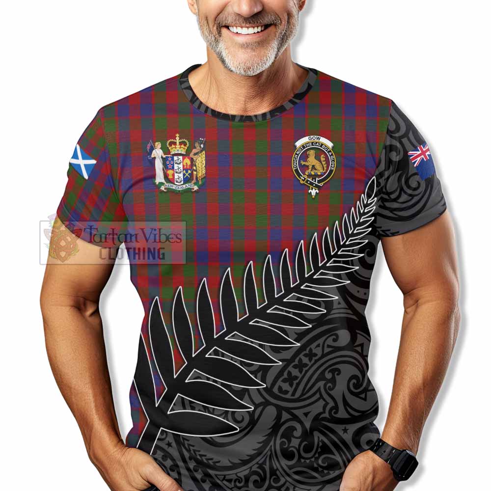 Tartan Vibes Clothing Gow Crest Tartan T-Shirt with New Zealand Silver Fern Half Style