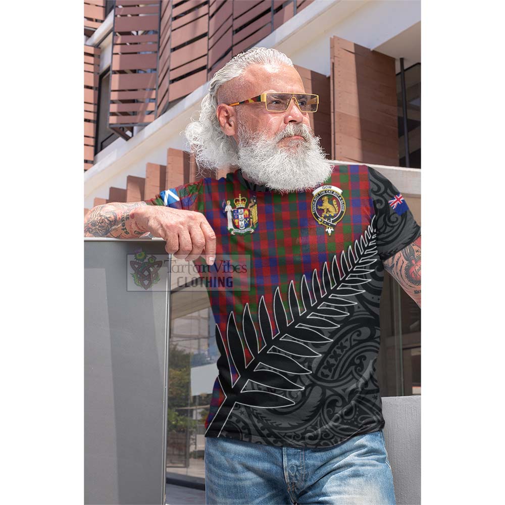 Tartan Vibes Clothing Gow Crest Tartan Cotton T-shirt with New Zealand Silver Fern Half Style