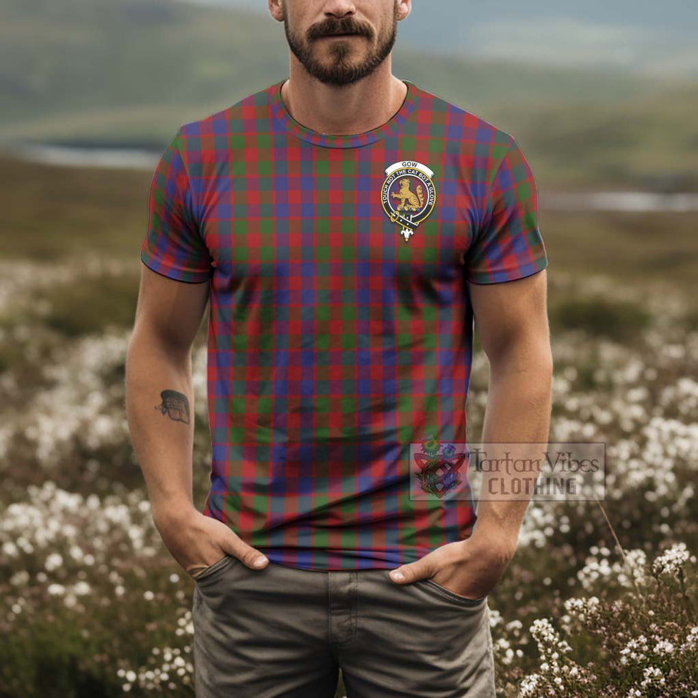 Tartan Vibes Clothing Gow Tartan T-Shirt with Family Crest and Bearded Skull Holding Bottles of Whiskey