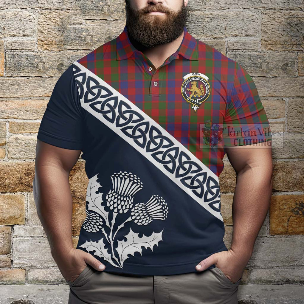 Gow Tartan Polo Shirt Featuring Thistle and Scotland Map