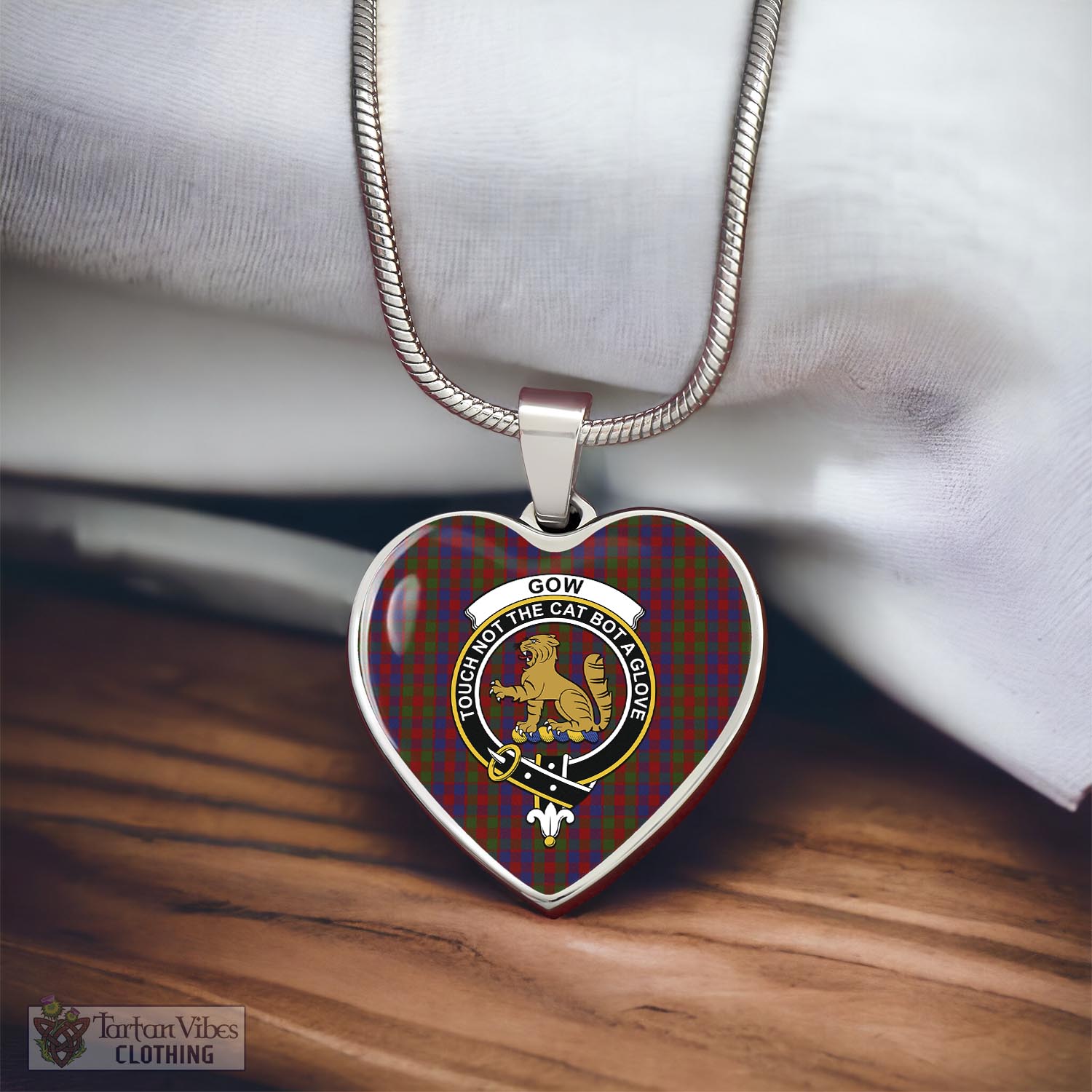 Tartan Vibes Clothing Gow Tartan Heart Necklace with Family Crest