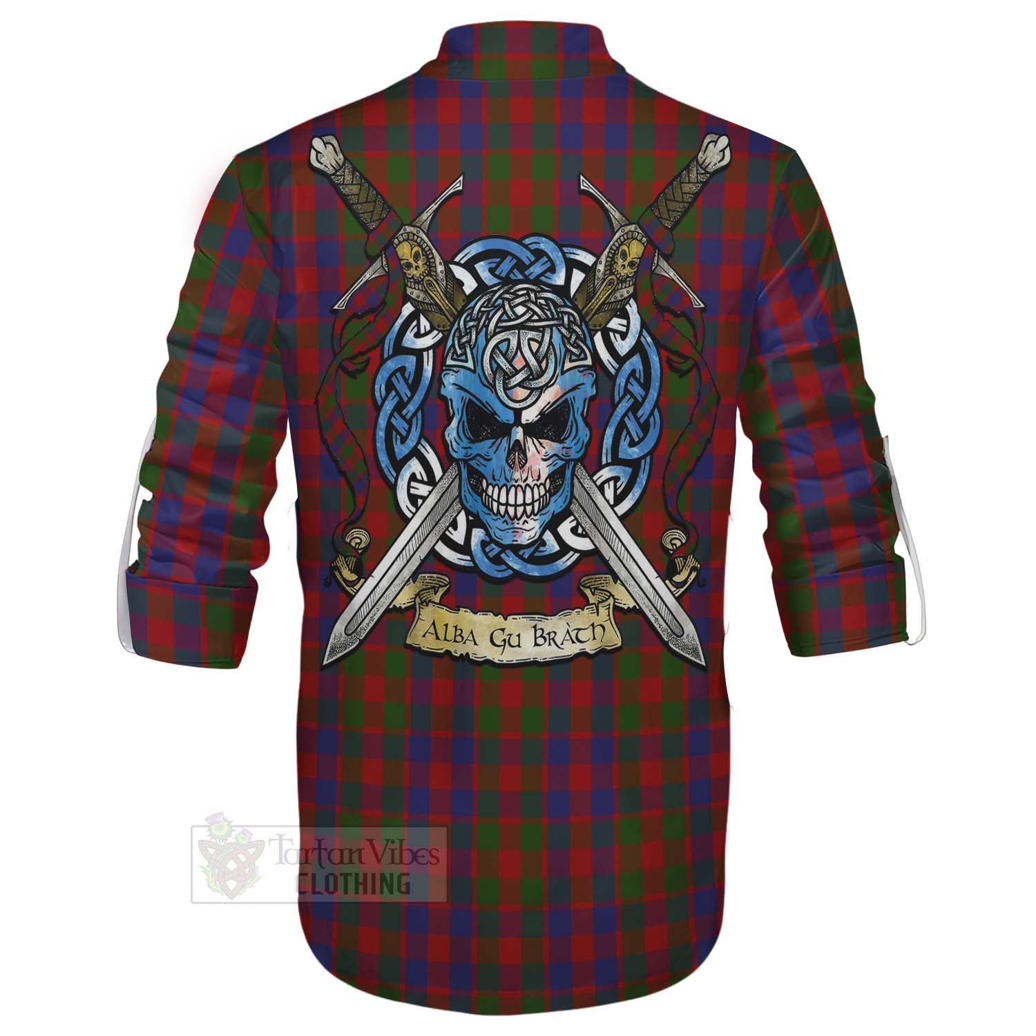 Tartan Vibes Clothing Gow Tartan Ghillie Kilt Shirt with Family Crest Celtic Skull Style