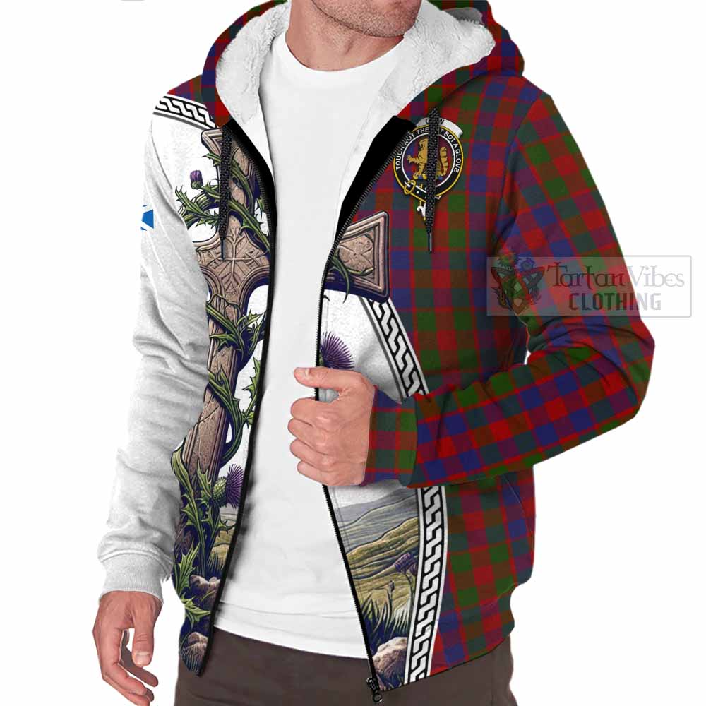 Tartan Vibes Clothing Gow Tartan Sherpa Hoodie with Family Crest and St. Andrew's Cross Accented by Thistle Vines