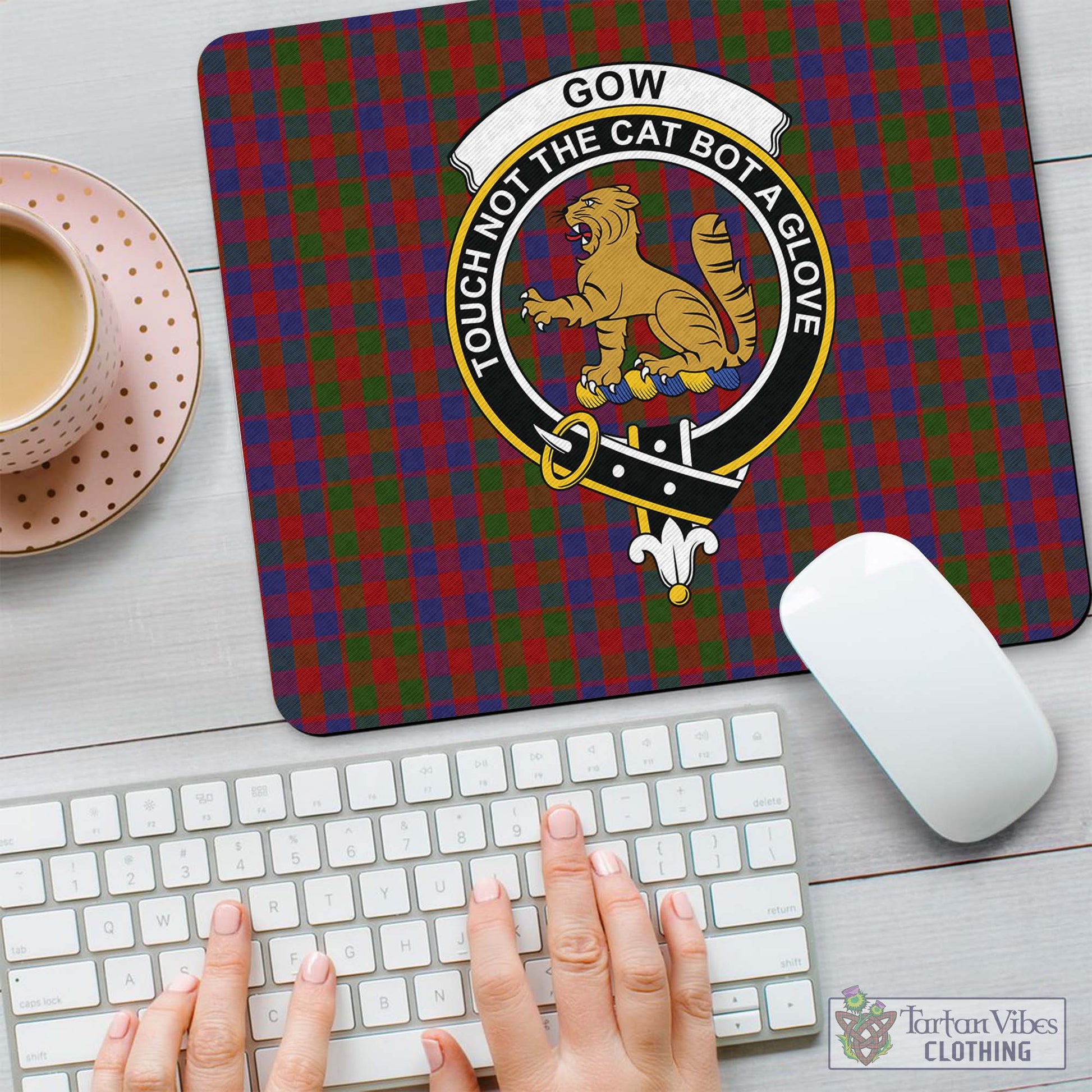 Tartan Vibes Clothing Gow Tartan Mouse Pad with Family Crest