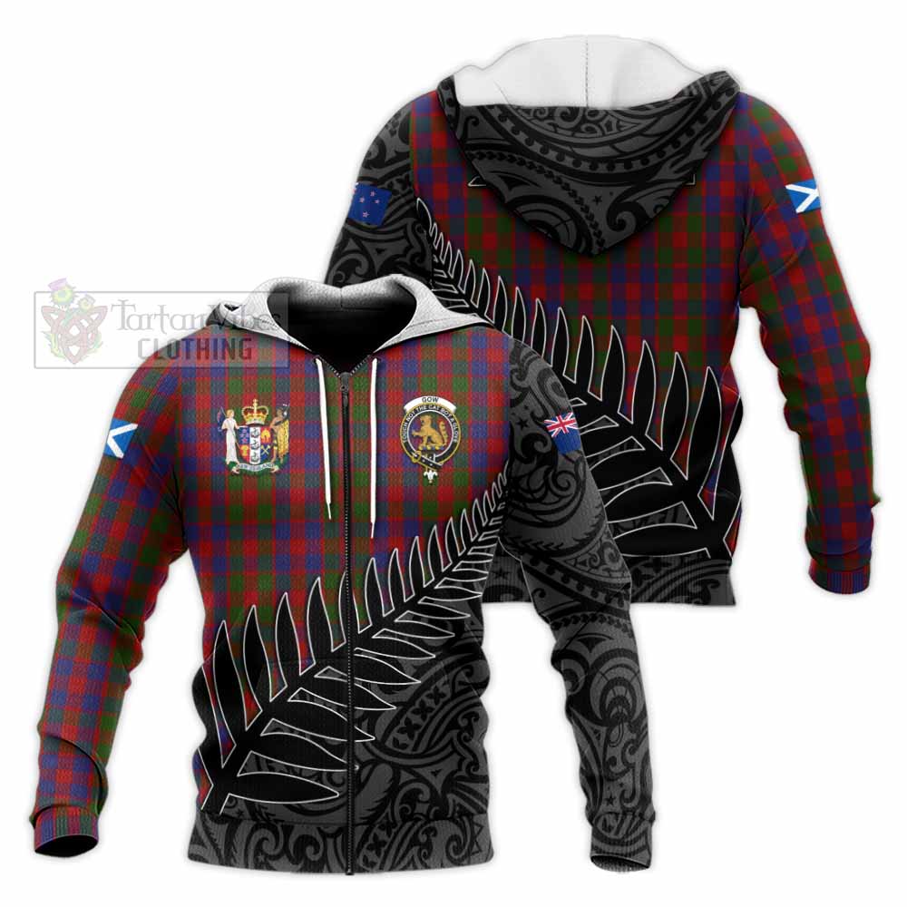 Tartan Vibes Clothing Gow Crest Tartan Knitted Hoodie with New Zealand Silver Fern Half Style