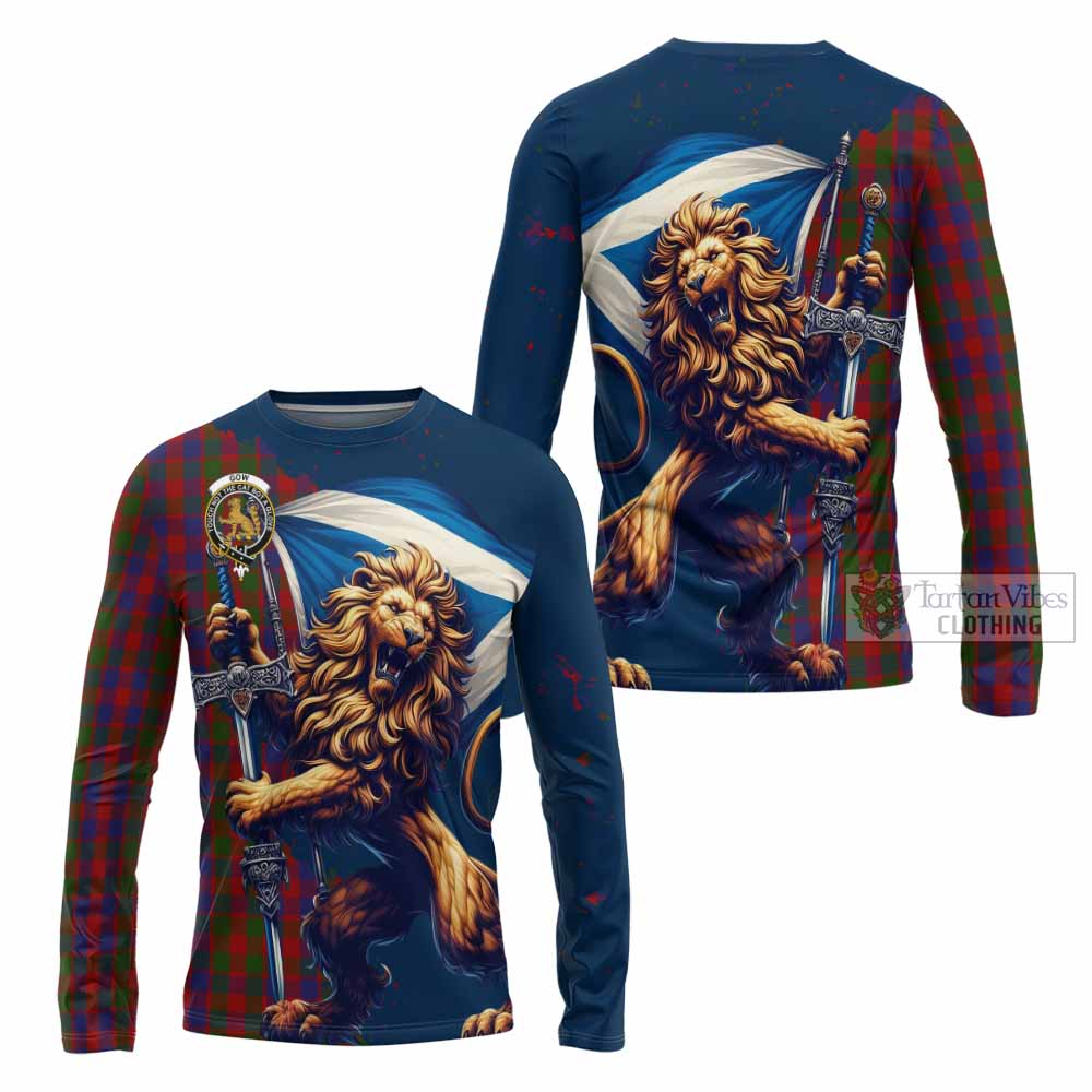 Tartan Vibes Clothing Gow Tartan Family Crest Long Sleeve T-Shirt with Scottish Majestic Lion