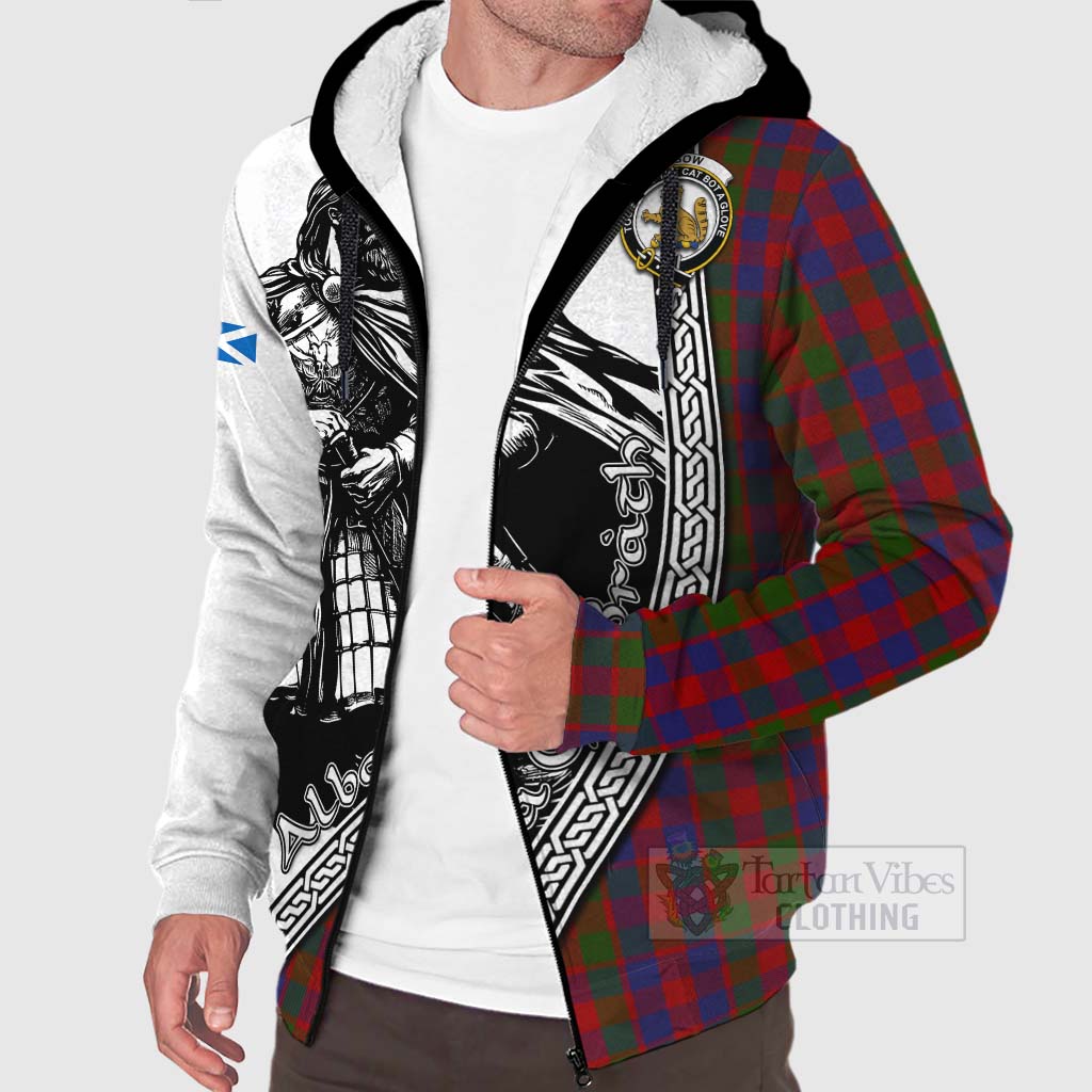 Tartan Vibes Clothing Gow Tartan Clan Crest Sherpa Hoodie with Highlander Warrior Celtic Style