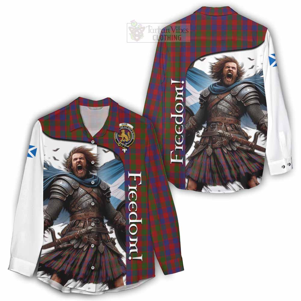 Tartan Vibes Clothing Gow Crest Tartan Women's Casual Shirt Inspired by the Freedom of Scottish Warrior