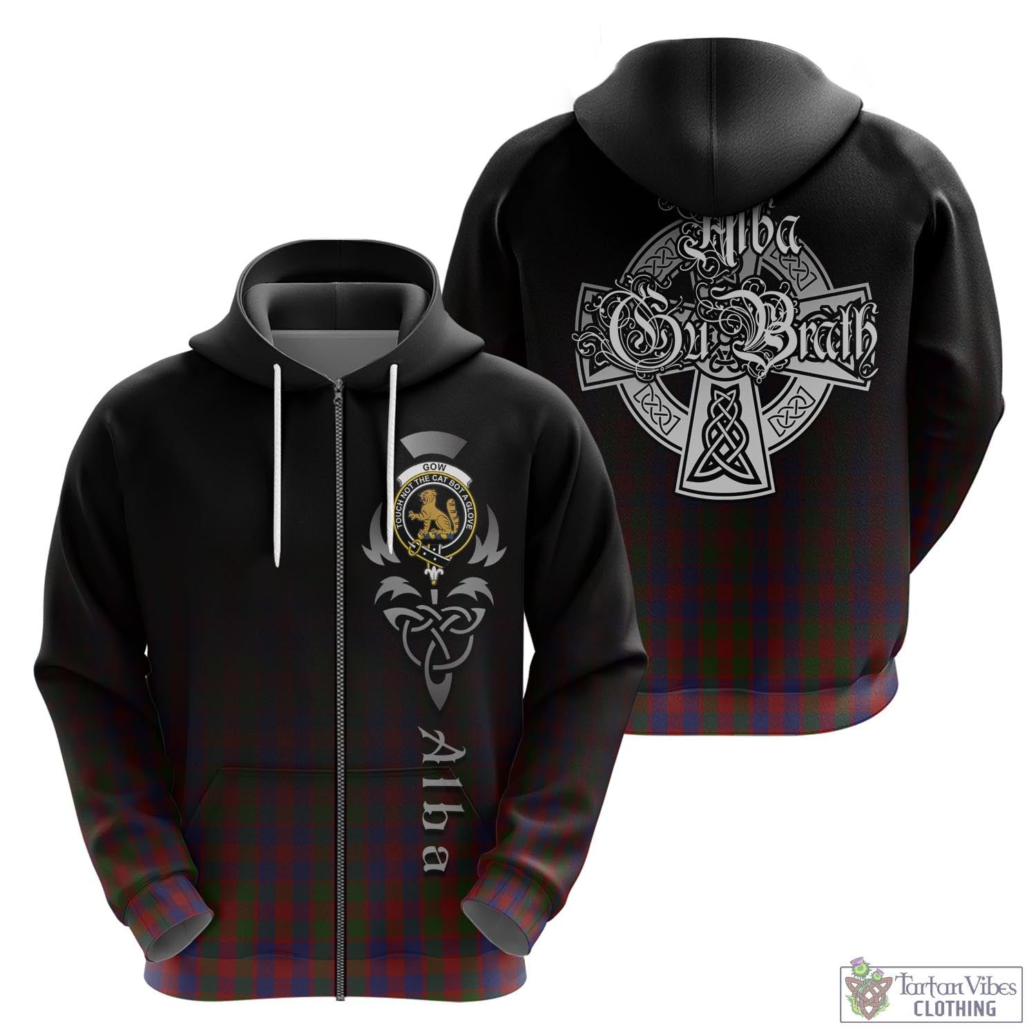 Tartan Vibes Clothing Gow Tartan Hoodie Featuring Alba Gu Brath Family Crest Celtic Inspired