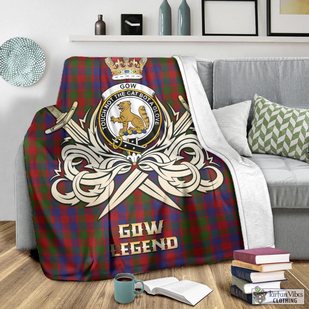 Tartan Vibes Clothing Gow Tartan Blanket with Clan Crest and the Golden Sword of Courageous Legacy